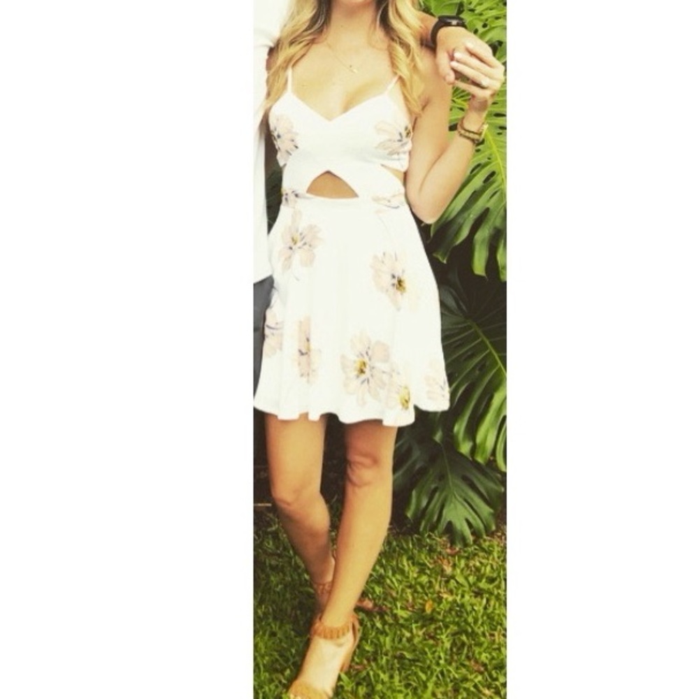 white floral dress with cutouts